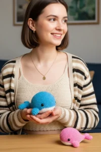 Blue amigurumi whale crochet pattern