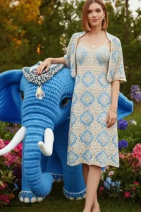 Handmade amigurumi crochet elephant with big floppy ears and soft trunk, made with grey and pink yarn. Elephant Crochet Pattern Free 