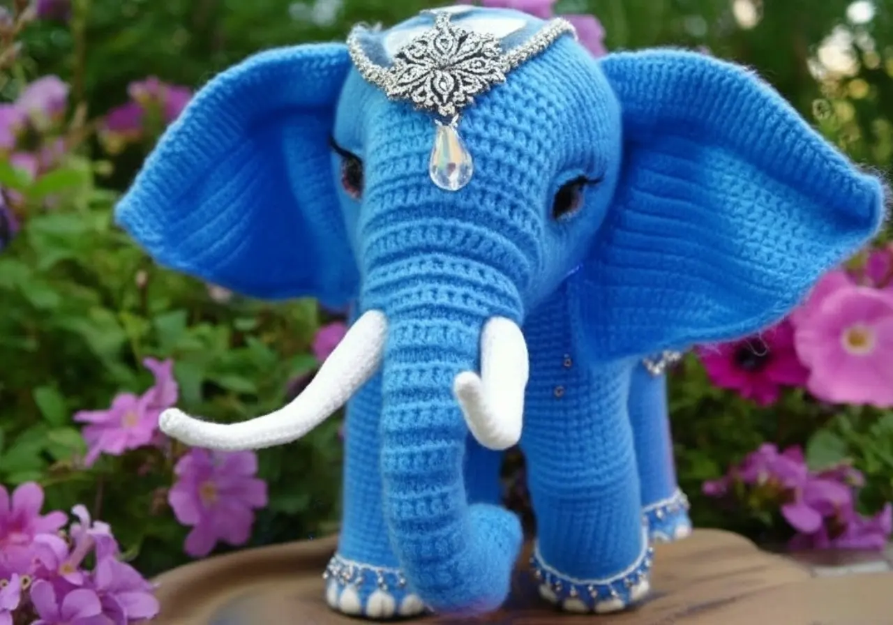 Handmade amigurumi crochet elephant with big floppy ears and soft trunk, made with grey and pink yarn. Elephant Crochet Pattern Free