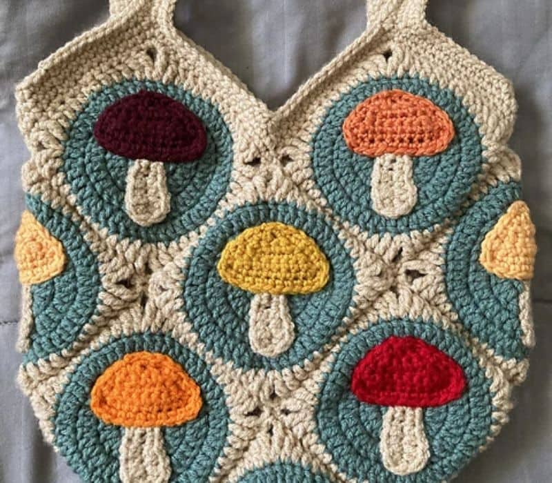 Mushroom Tote Bag Granny Square Crochet