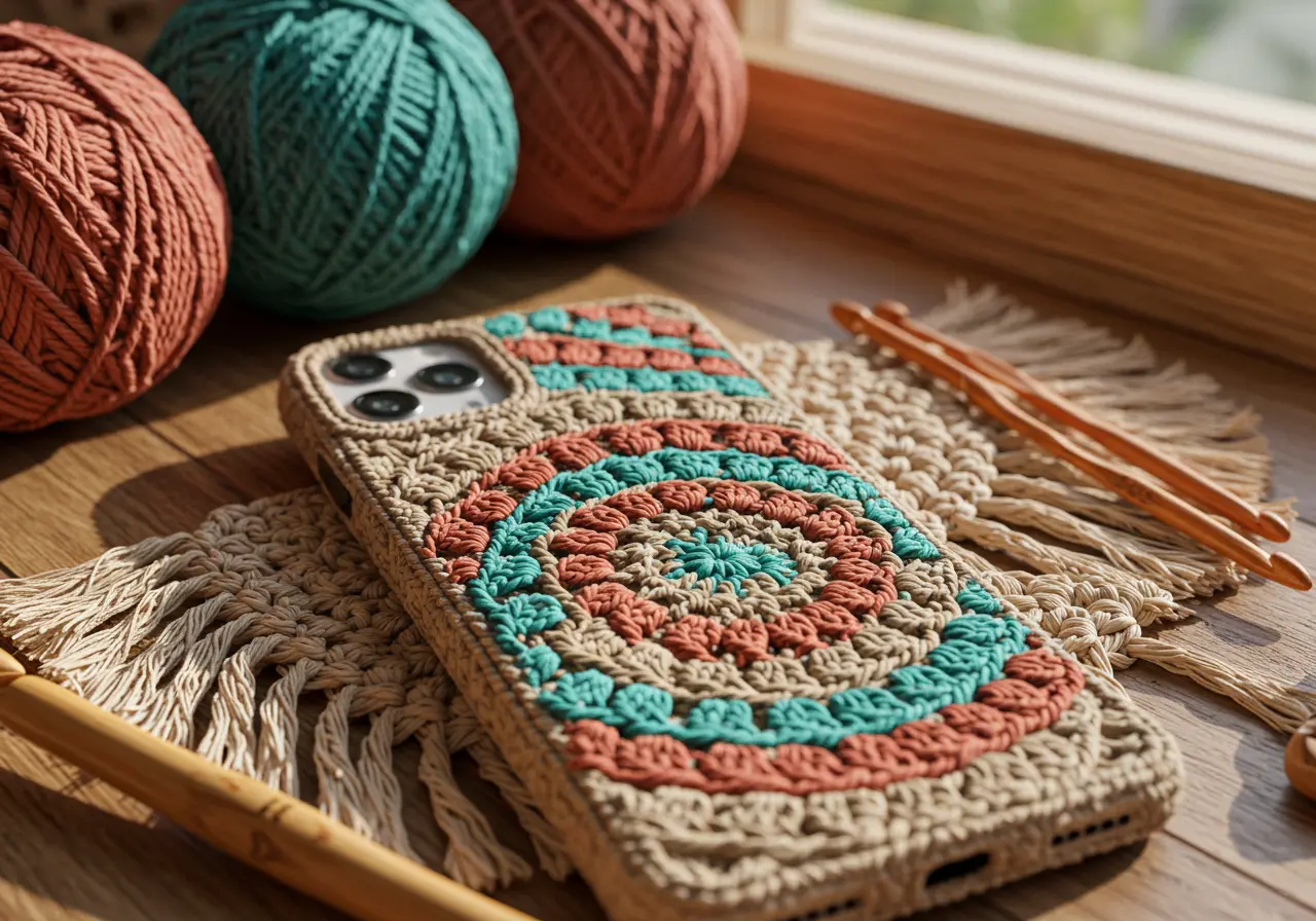 Boho Mandala Crochet Phone Case