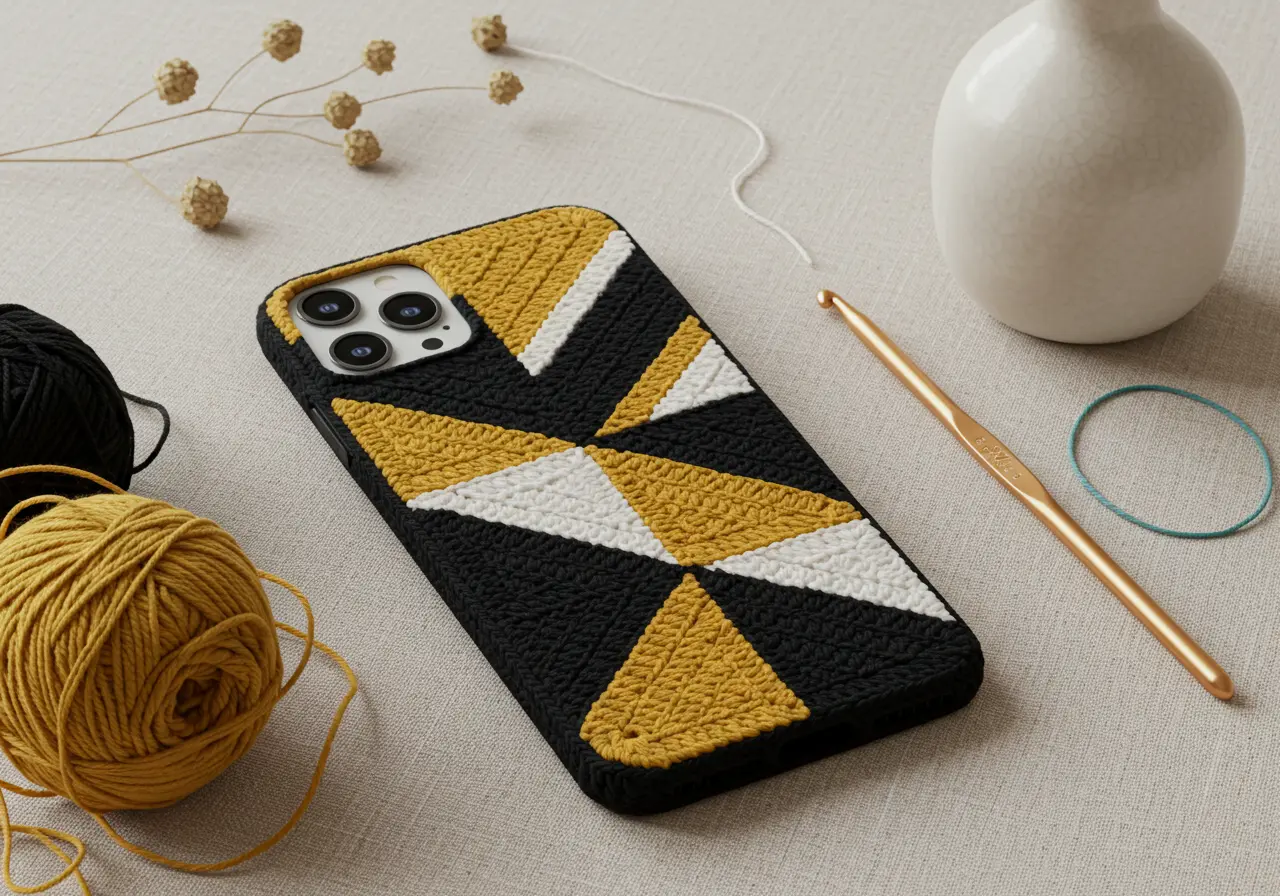 Geometric Pattern Crochet Phone Case