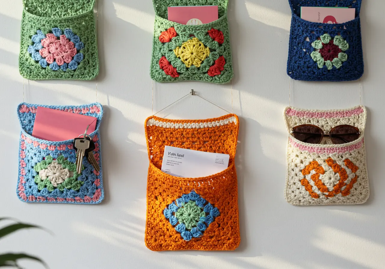 Hanging Wall Pockets - crochet organizer ideas