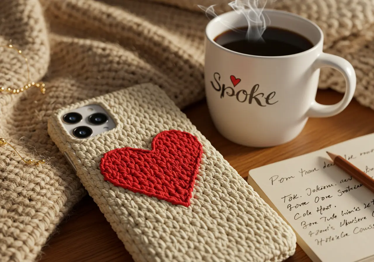 Heart Motif Crochet Phone Case