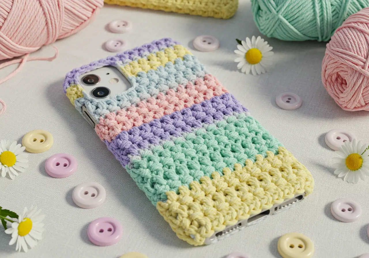 Pastel Rainbow Crochet Phone Case
