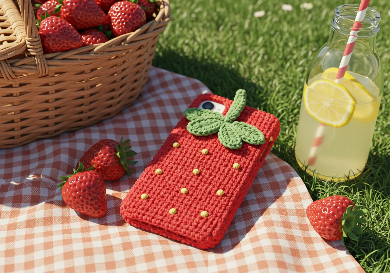 Strawberry Crochet Phone Case