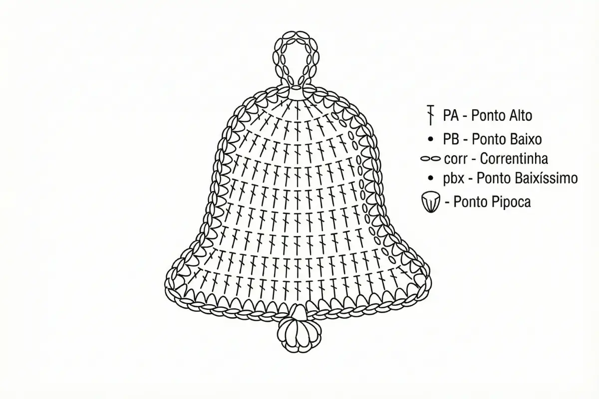 Flat Crochet Bell Ornament Pattern diagrama