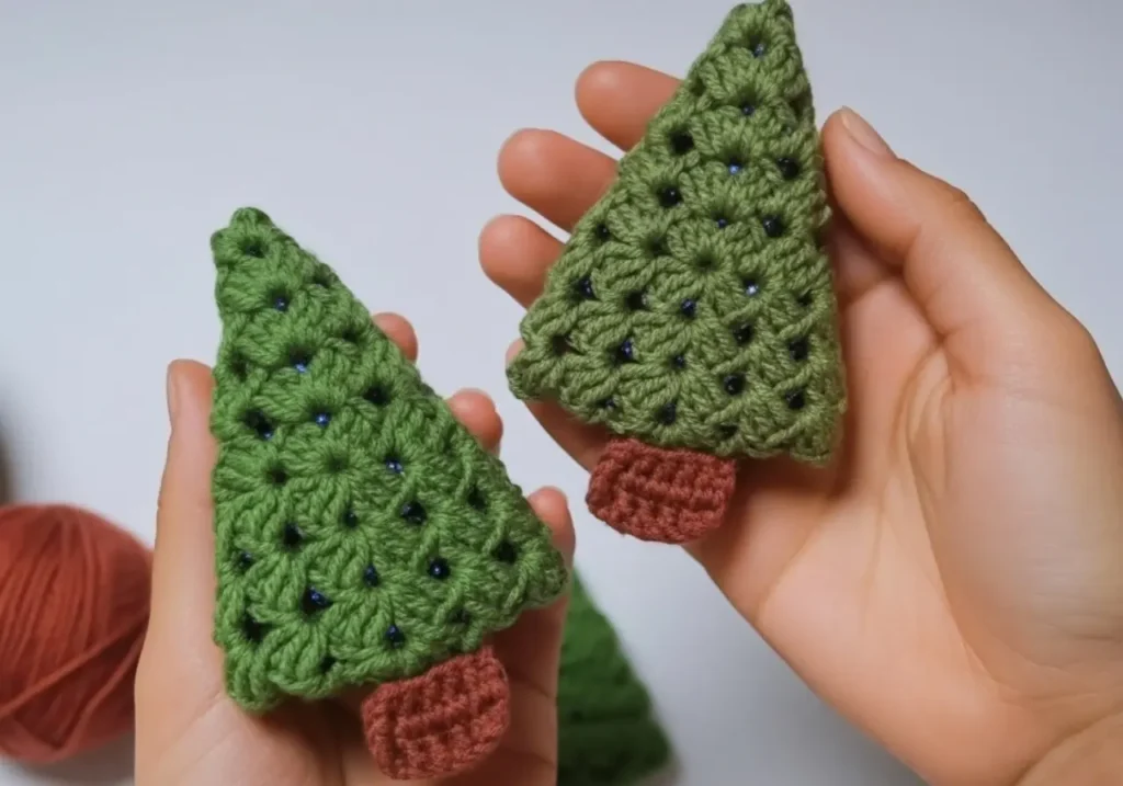 crochet Christmas tree pattern made from a folded square motif