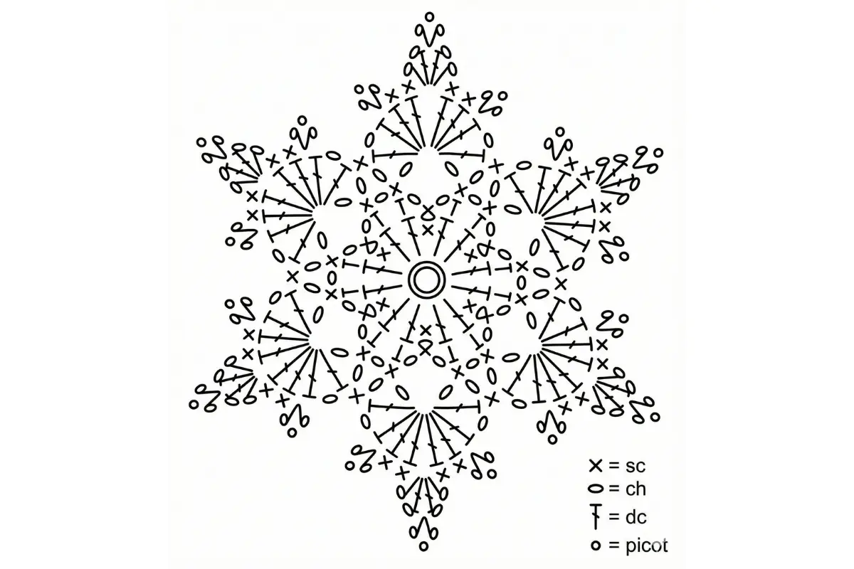 crochet snowflake pattern made with white yarn