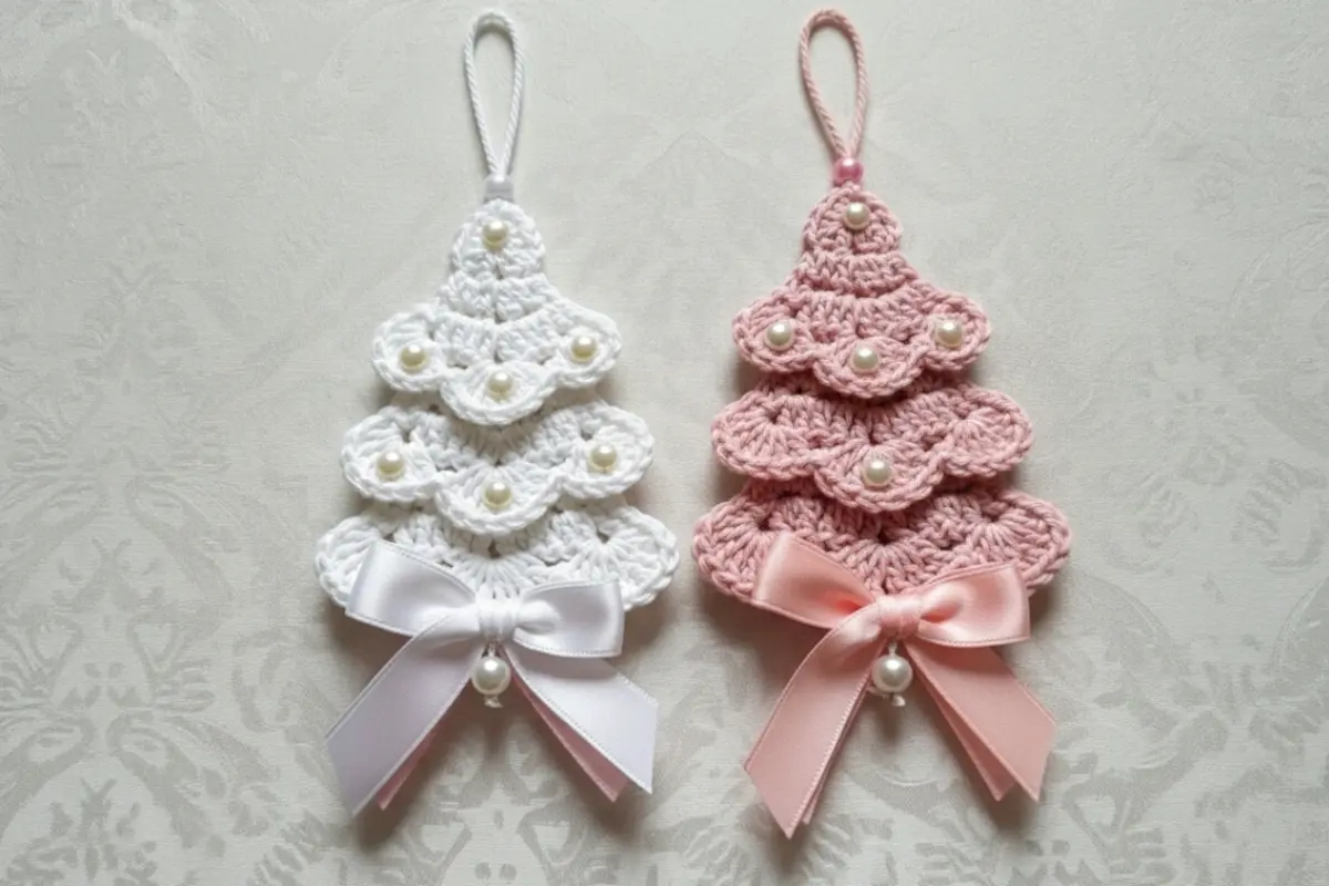 Handmade scalloped crochet ornament Christmas tree in layered fans