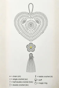 Crochet heart hanging ornament with tassel made in cotton yarn