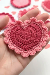 Crochet Heart Lace Motif with delicate scalloped edges handmade in cotton yarn