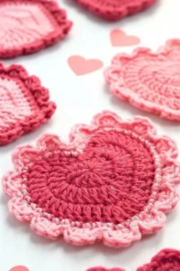 Crochet Heart Lace Motif with delicate scalloped edges handmade in cotton yarn