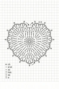 Crochet Heart Lace Motif with delicate scalloped edges handmade in cotton yarn