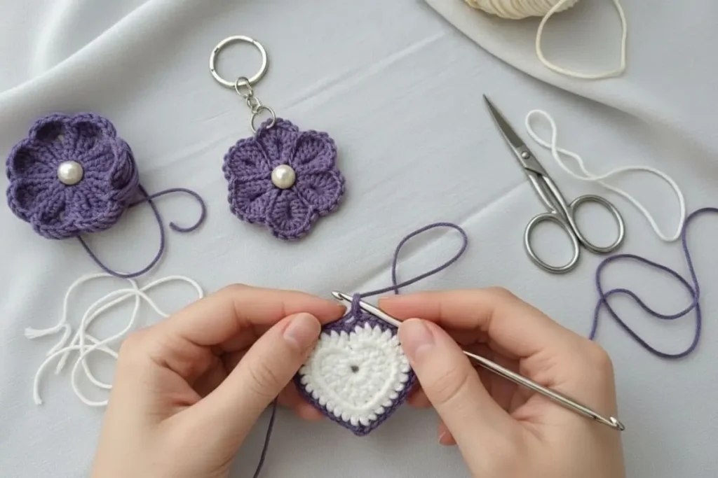 Crochet Heart Motif made in worsted weight yarn, flat heart applique with smooth edges and defined curves