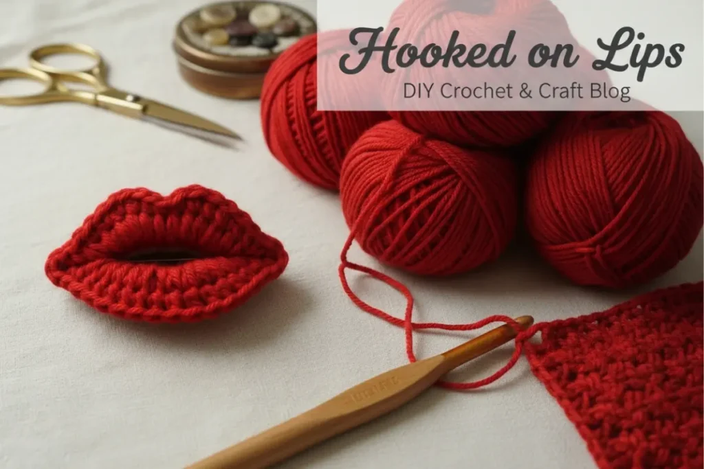Kiss Lips Crochet Pattern red lip appliqué in US terms