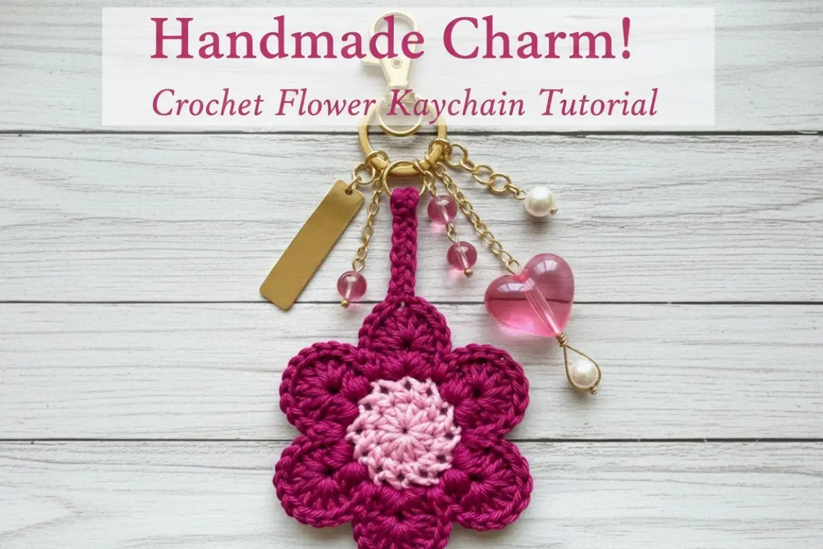 Crochet Flower Motif Pattern with six rounded petals made using worsted weight yarn