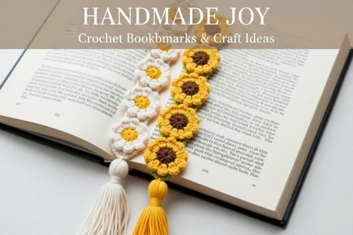 Daisy & Sunflower Bookmark Crochet Pattern with floral motifs and tassel