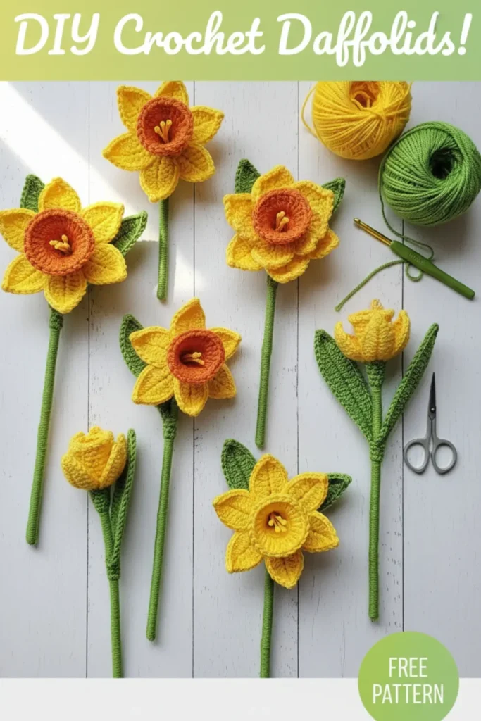 Crochet daffodil pattern realistic 3D narcissus flower handmade