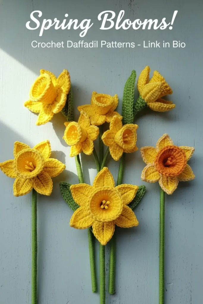 Crochet daffodil pattern realistic 3D narcissus flower handmade
