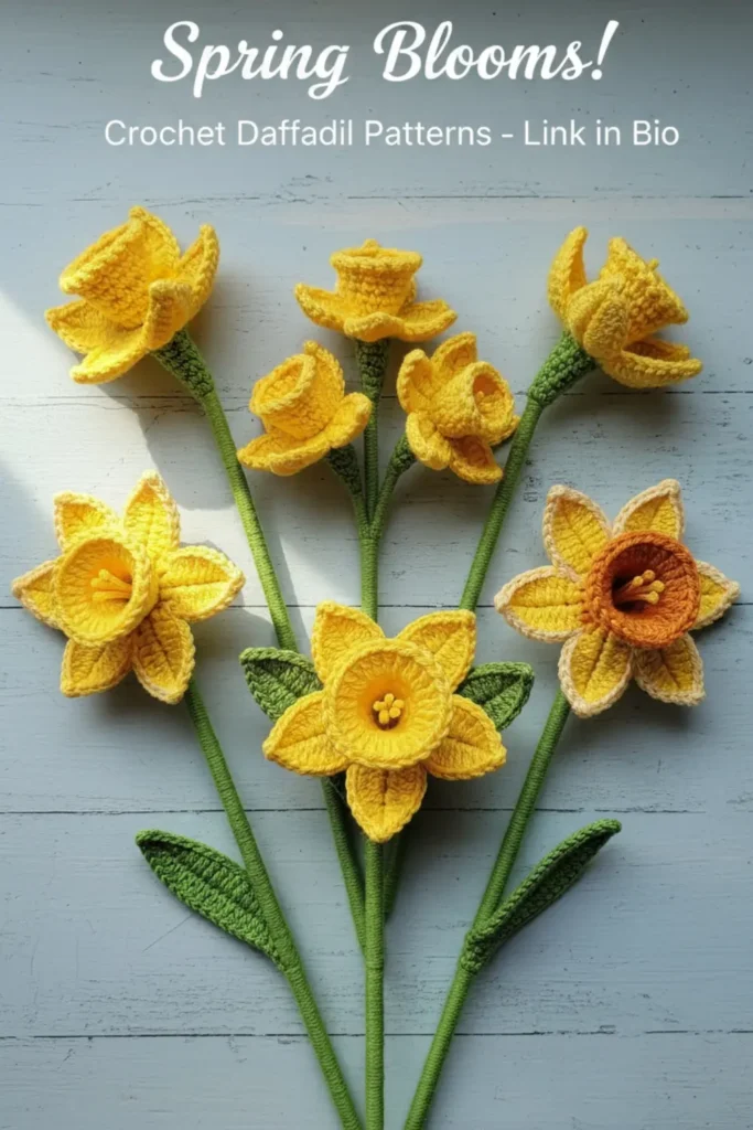 Crochet daffodil pattern realistic 3D narcissus flower handmade