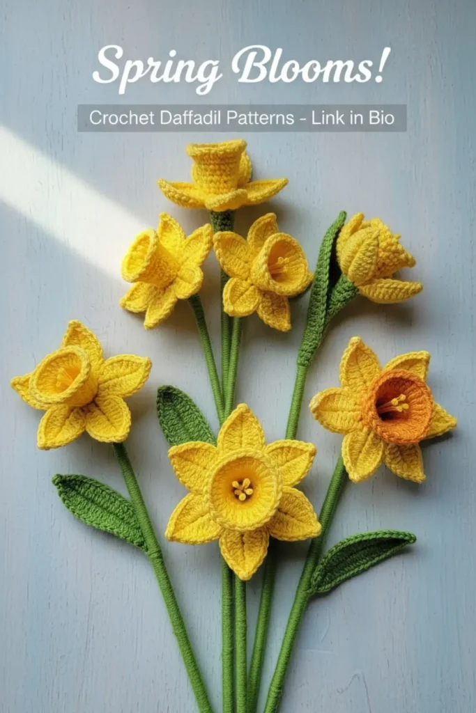 Crochet daffodil pattern realistic 3D narcissus flower handmade
