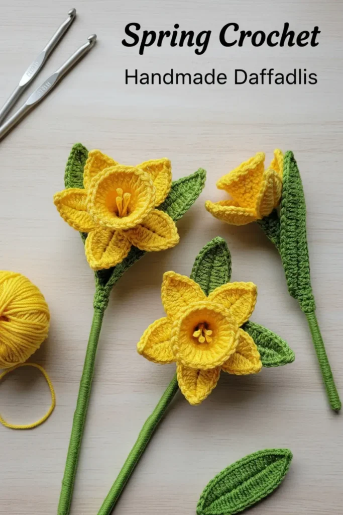 Crochet daffodil pattern realistic 3D narcissus flower handmade