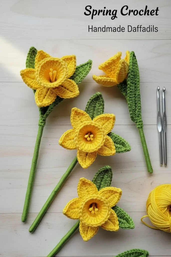 Crochet daffodil pattern realistic 3D narcissus flower handmade