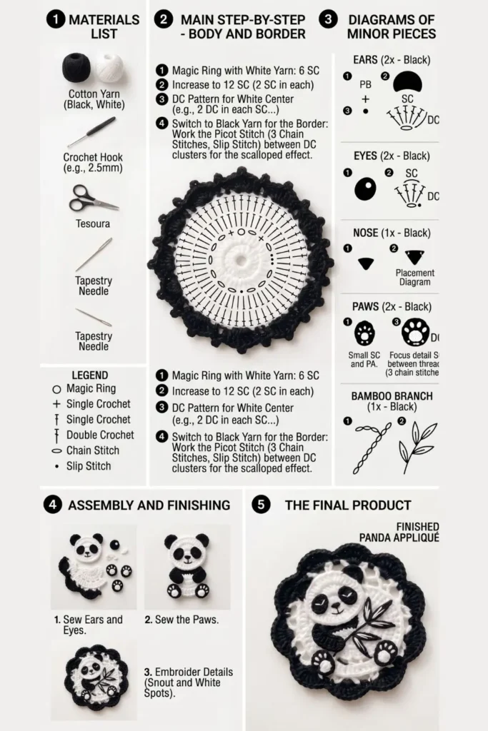Panda Lace Applique Coaster Crochet Pattern
