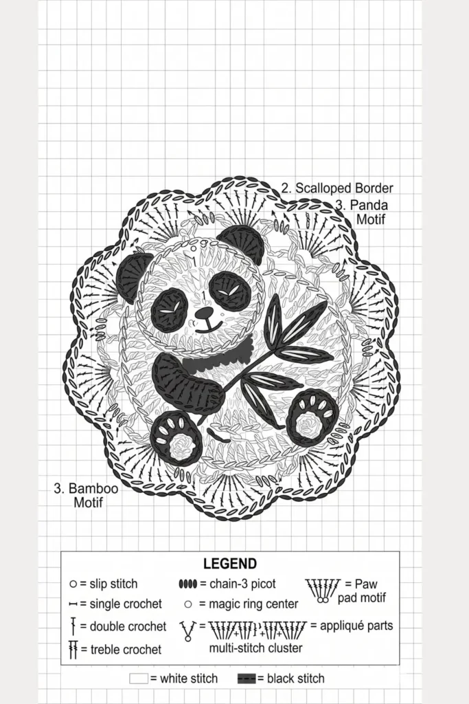 Panda Lace Applique Coaster Crochet Pattern