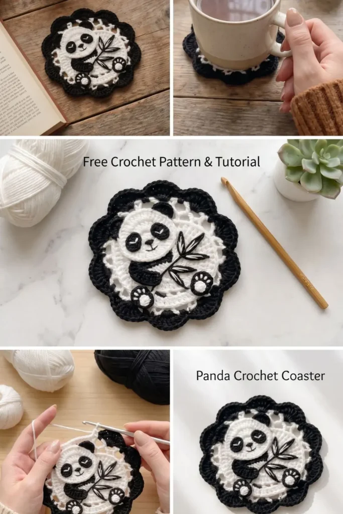 Panda Lace Applique Coaster Crochet Pattern
