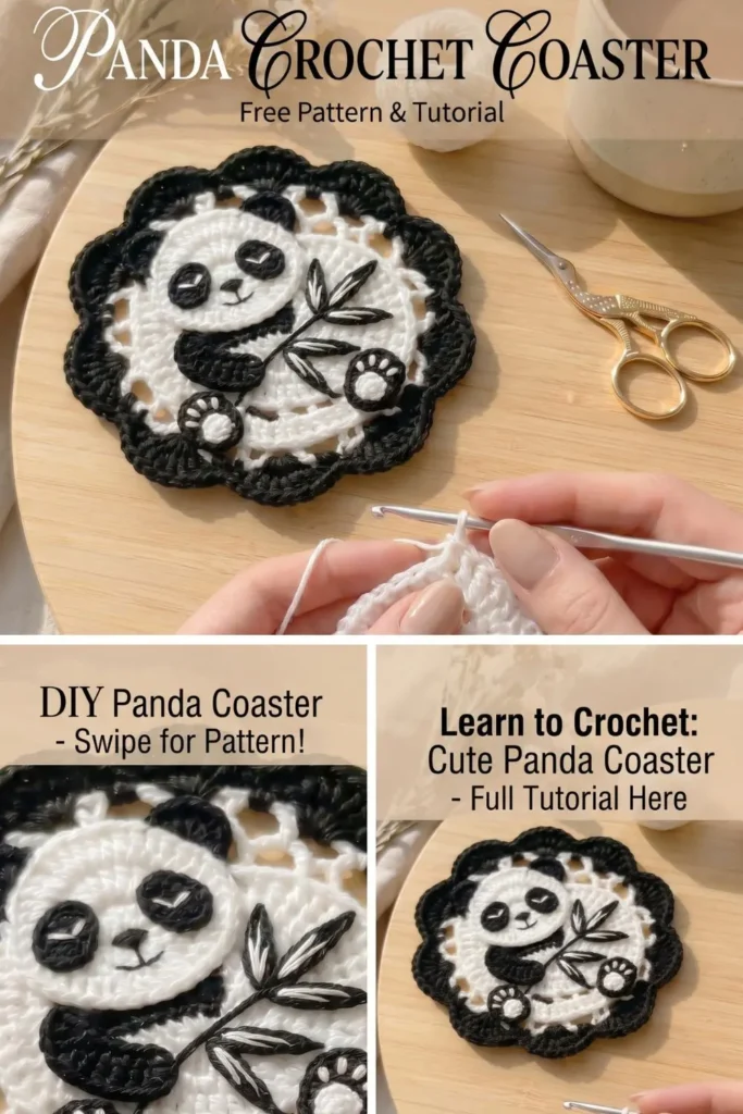 Panda Lace Applique Coaster Crochet Pattern