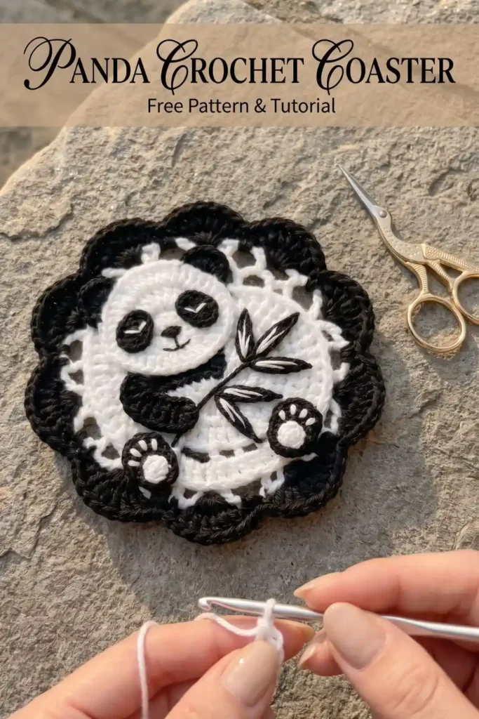 Panda Lace Applique Coaster Crochet Pattern