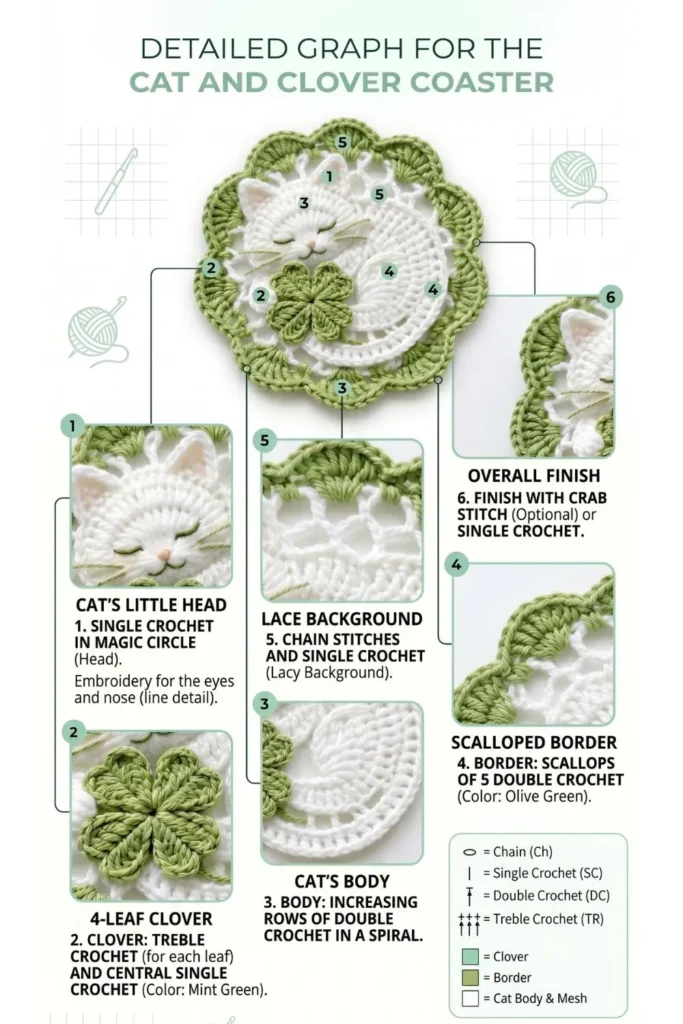 Sleeping White Cat Doily Crochet Pattern 1