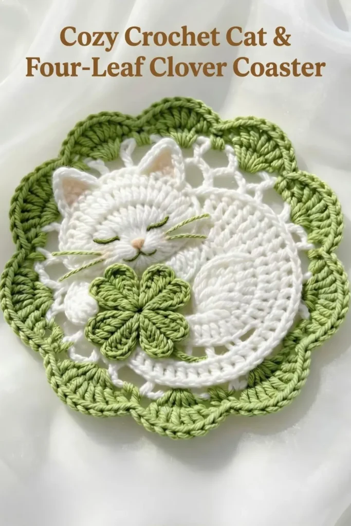 Sleeping White Cat Doily Crochet Pattern 1