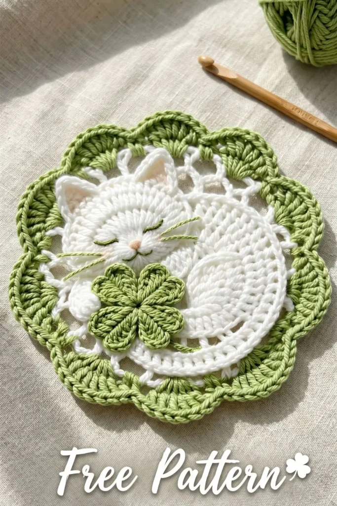 Sleeping White Cat Doily Crochet Pattern 1