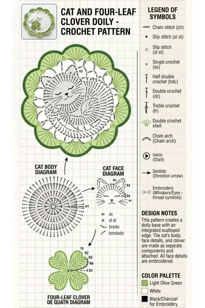 Sleeping White Cat Doily Crochet Pattern 1