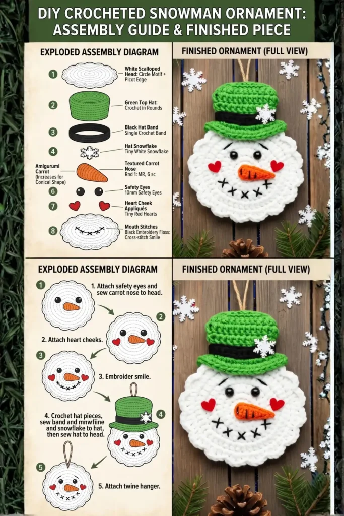 Crochet Snowman Ornament Pattern