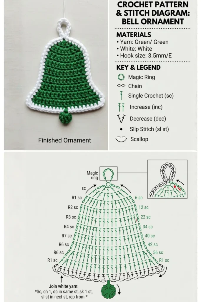 Flat Crochet Bell Ornament Pattern